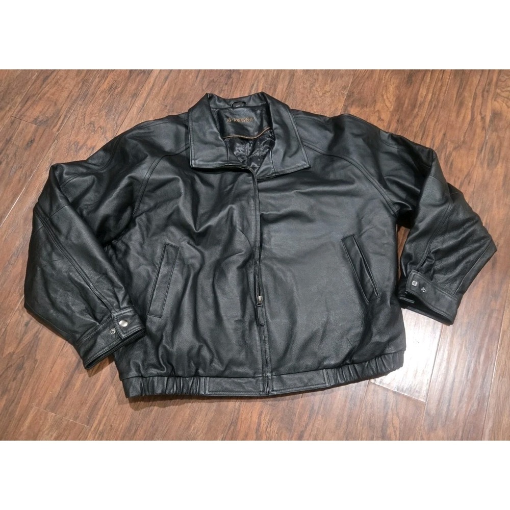 St John's Bay BRN Leather Jacket Mens Size  2XL Full Zip Lined Biker Bomber Coat